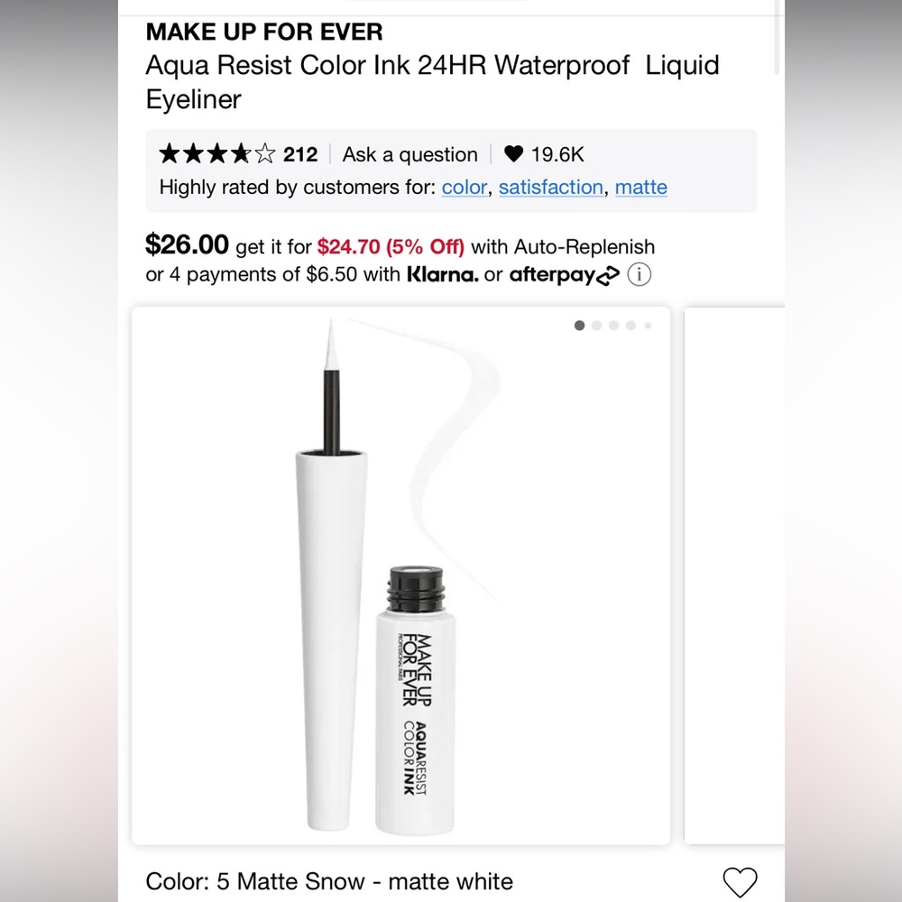 Makeup forever aqua resist color ink matte snow eyeliner